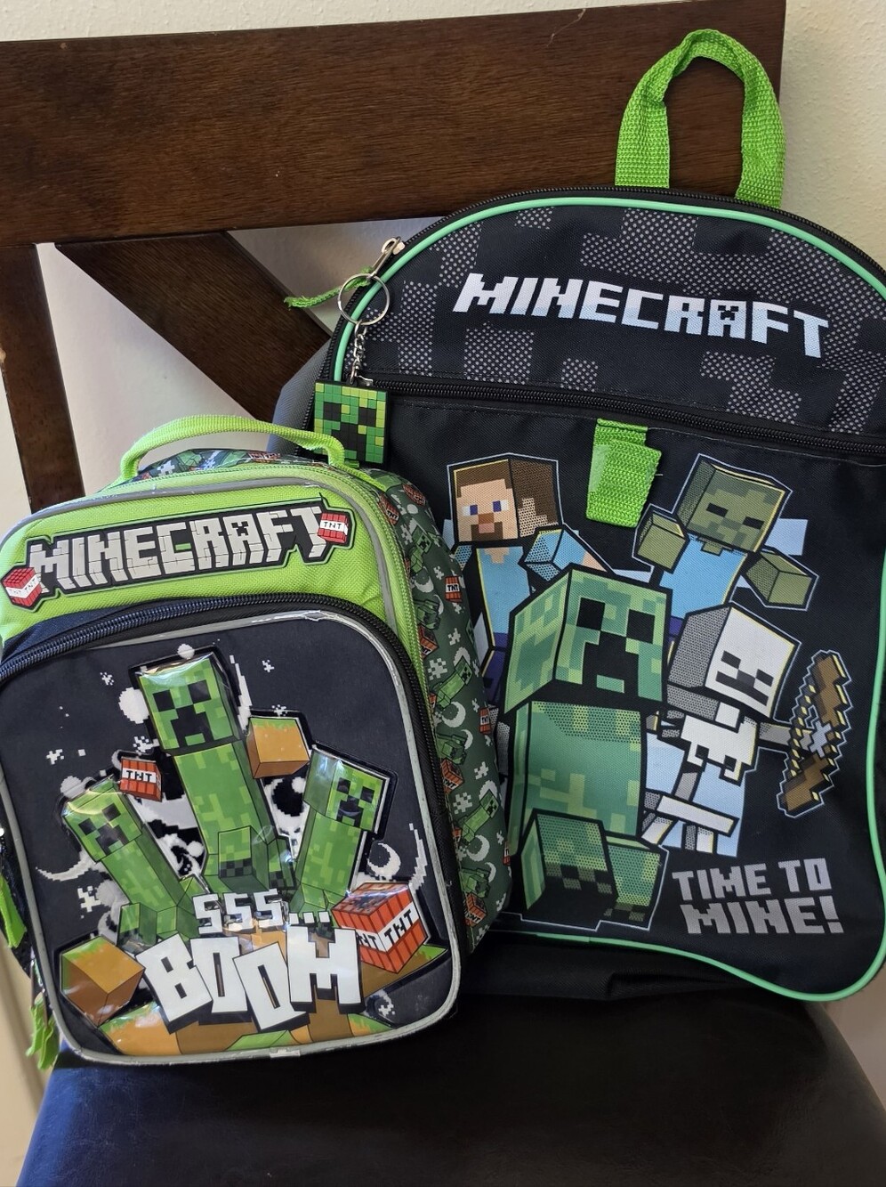 Minecraft Keeper Kids Backpack Set in Black and Bright Green